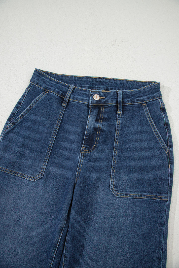 Sky Blue Cropped High Rise Wide Leg Jeans - Fashion Queen -  9