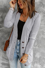 Load image into Gallery viewer, Gray Front Pocket and Buttons Closure Cardigan
