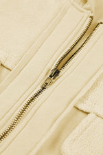 Load image into Gallery viewer, Black Flap Pocket Drawstring Hood Zip Up Jacket
