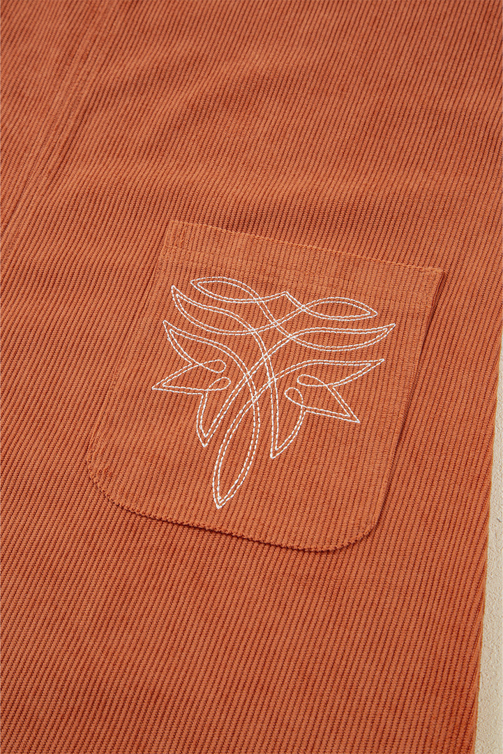 Gold Flame Corduroy Western Embroidered Patched Pocket Shift Sleeveless Mini Dress - Fashion Queen -  11