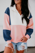 Load image into Gallery viewer, Pink Colorblock Patchwork Half Button Baggy Sweatshirt
