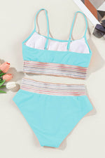 Load image into Gallery viewer, Black Striped Patchwork Spaghetti Strap High Waist Bikini Swimsuit - Fashion Queen
