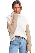 Load image into Gallery viewer, White Color Block Turtle Neck Drop Shoulder Knit Sweater
