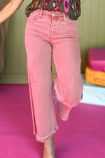 Load image into Gallery viewer, Peach Blossom Acid Washed High Rise Cropped Wide Leg Jeans
