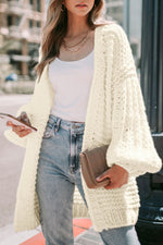 Load image into Gallery viewer, White Chunky Oversize Knit Drop Shoulder Puff Sleeve Cardigan
