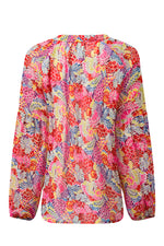 Load image into Gallery viewer, Fiery Red White Floral Print V Neck Long Puff Sleeve Top - Fashion Queen -  13
