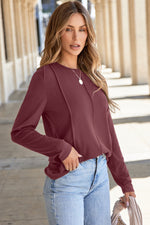 Load image into Gallery viewer, Red Dahlia Solid Exposed Seam Crew Neck Long Sleeve Top

