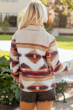 Load image into Gallery viewer, Multicolour Western Aztec Striped Patchwork Double Flap Pocket Raw Hem Shacket
