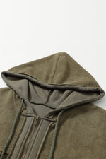 Load image into Gallery viewer, Black Flap Pocket Drawstring Hood Zip Up Jacket
