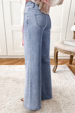 Load image into Gallery viewer, Beau Blue High Waist Button Zip Fly Bell Bottom Jeans
