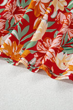 Load image into Gallery viewer, Orange Floral V Neck Flutter Sleeve Cinched Waist Long Plus Size Dress
