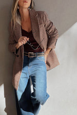 Load image into Gallery viewer, Brown Houndstooth Lapel Collar Blazer
