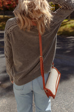 Load image into Gallery viewer, Dark Brown Contrast Cable Knit Sleeve Casual Sweater - Fashion Queen -  2
