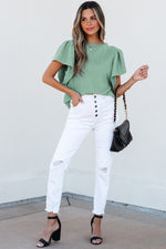 Load image into Gallery viewer, Sleet Solid Color Textured Flutter Sleeve Top
