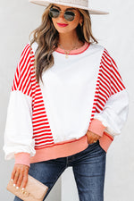 Load image into Gallery viewer, White Stripe Colorblock Patchwork Contrast Stitching Oversize Sweatshirt
