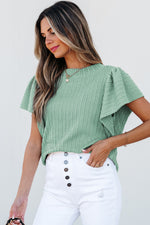 Load image into Gallery viewer, Sleet Solid Color Textured Flutter Sleeve Top
