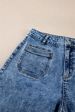 Load image into Gallery viewer, Blue Chic Patch Pocket Straight Leg Loose Jeans
