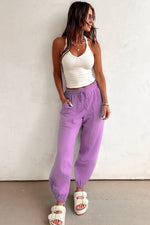 Load image into Gallery viewer, Lilac Drawstring Waist Patchwork Solid Color Jogger Pants
