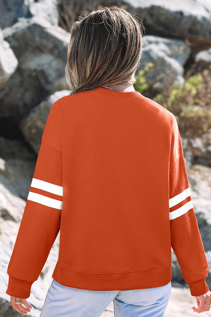 Fiery Red Varsity Striped Detail Drop Shoulder Oversized Sweatshirt