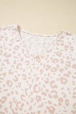 Load image into Gallery viewer, Beige Cheetah V Neck Tee and Pants Lounge Set
