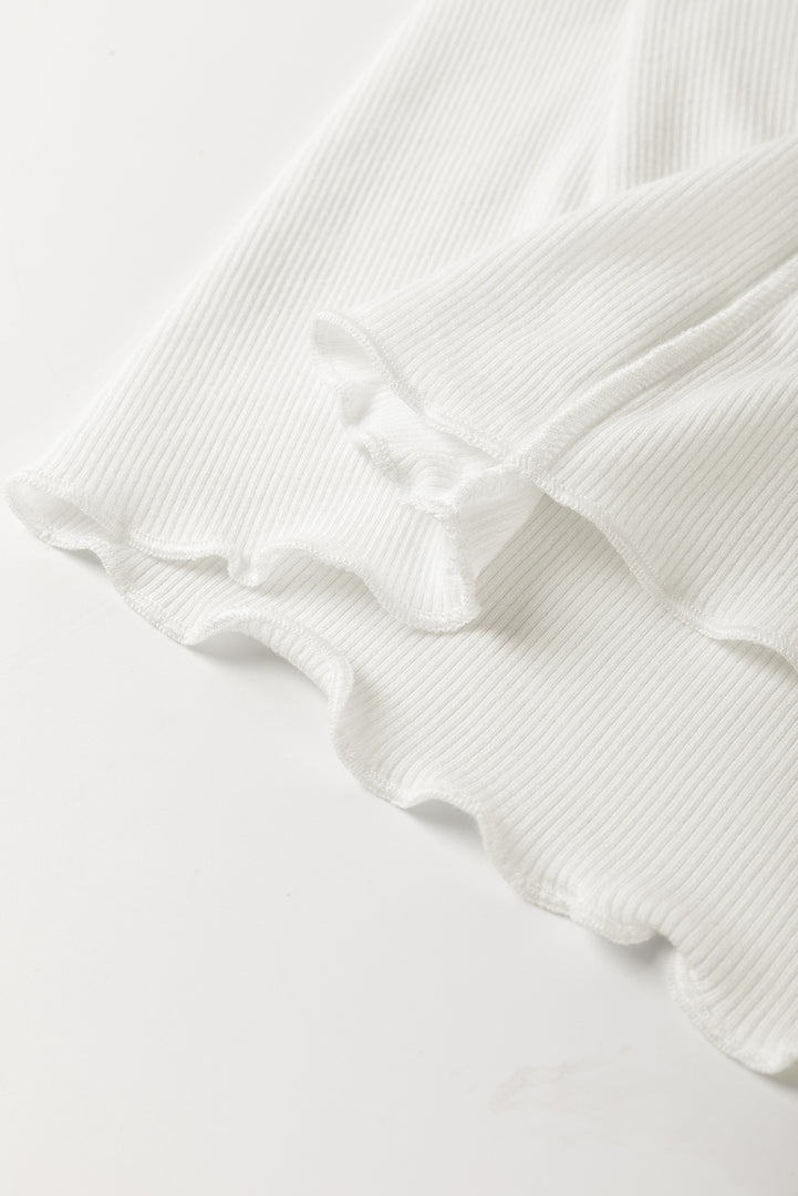 White Exposed Seam Ribbed Knit Slim Fit Long Sleeve Top