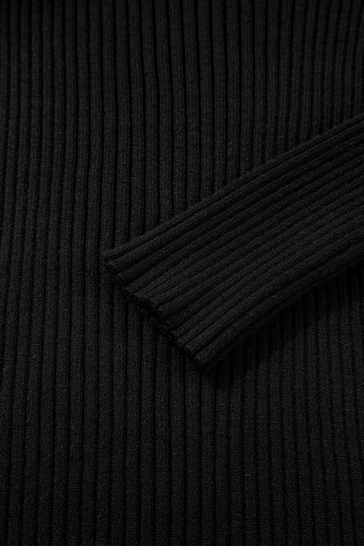 Black Ribbed Knit Cold Shoulder Choker Neck Sweater - Fashion Queen -  10