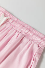Load image into Gallery viewer, Light Pink Satin Knot Accent Shirt and Ruffled Pants Lounge Set
