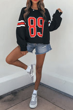 Load image into Gallery viewer, Black Varsity Spirit Striped 89 Graphic Casual Sweatshirt
