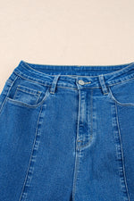 Load image into Gallery viewer, Dark Blue Plain Seam Detail Flared Bottom Ankle Length Jeans - Fashion Queen -  22
