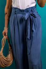 Load image into Gallery viewer, Wild Wind Belted Frilly Waist Wide Leg Loose Pants
