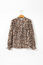 Load image into Gallery viewer, Rose Red Oversized Leopard Print Balloon Sleeve Casual Shirt - Fashion Queen

