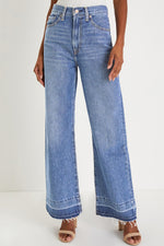 Load image into Gallery viewer, Dusk Blue Raw Hem Unique Cuffs Straight High Rise Loose Jeans
