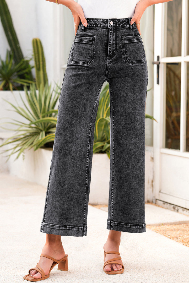 Blue Chic Patch Pocket Straight Leg Loose Jeans