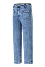 Load image into Gallery viewer, Blue Chic Patch Pocket Straight Leg Loose Jeans
