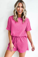 Load image into Gallery viewer, White Casual Textured Tee and Drawstring Shorts Set - Fashion Queen
