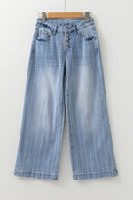 Load image into Gallery viewer, Beau Blue Multi Buttons Pinstripe Wide Leg Jeans
