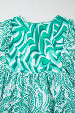 Load image into Gallery viewer, Rose Bohemian Print Puff Sleeve Tied V Neck Flared Mini Dress - Fashion Queen
