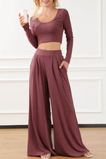 Load image into Gallery viewer, Black Solid Color Ribbed Crop Top Long Pants Set - Fashion Queen
