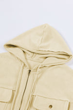 Load image into Gallery viewer, Black Flap Pocket Drawstring Hood Zip Up Jacket

