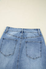 Load image into Gallery viewer, Myosotis Irregular Distressed Bottom Denim Midi Skirt
