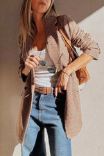 Load image into Gallery viewer, Brown Houndstooth Lapel Collar Blazer

