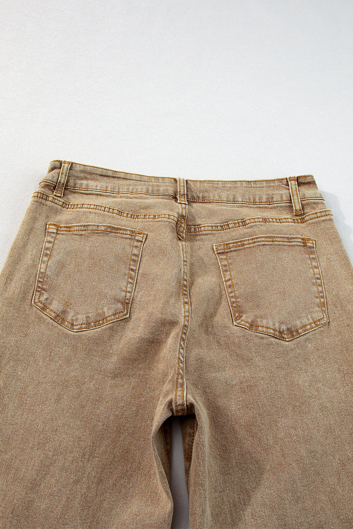 Peach Blossom Acid Washed High Rise Cropped Wide Leg Jeans