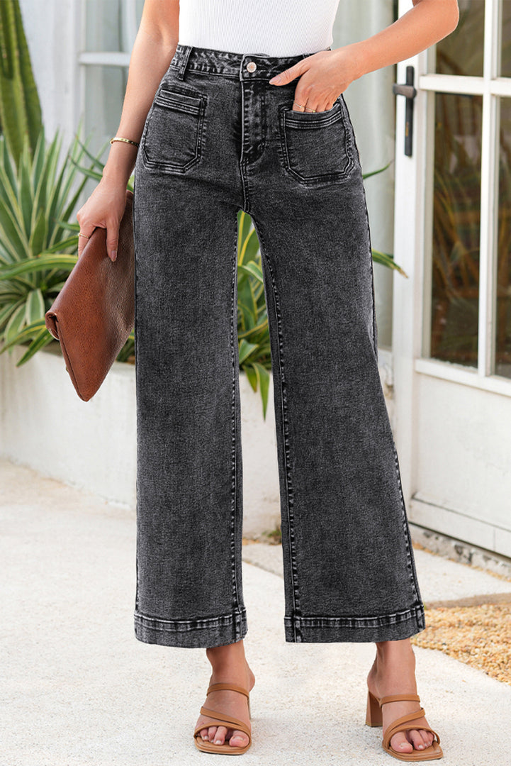 Blue Chic Patch Pocket Straight Leg Loose Jeans
