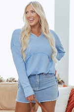 Load image into Gallery viewer, Myosotis Notched Neck Terry Raw Hem Long Sleeve Top
