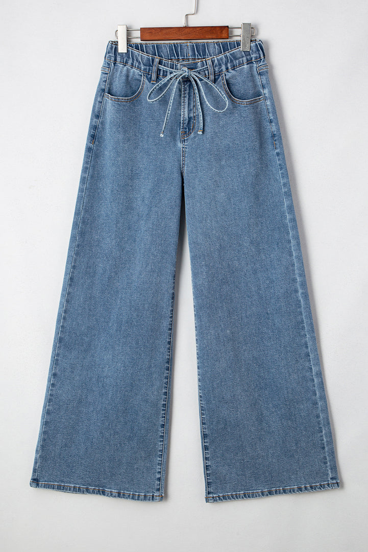 Dusk Blue Medium Wash Super Wide Leg Denim Pants