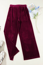 Load image into Gallery viewer, Black Solid Drawstring Waist Wide Leg Pants - Fashion Queen
