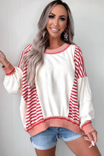Load image into Gallery viewer, White Stripe Colorblock Patchwork Contrast Stitching Oversize Sweatshirt
