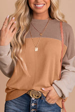 Load image into Gallery viewer, Multicolor Color Block Long Sleeve Ribbed Loose Top - Fashion Queen -  19
