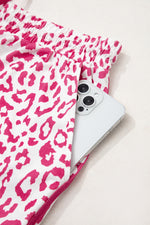 Load image into Gallery viewer, Pink Leopard Elastic Waist Lace up Contrast Trim Casual Shorts

