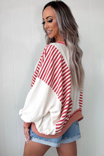 Load image into Gallery viewer, White Stripe Colorblock Patchwork Contrast Stitching Oversize Sweatshirt
